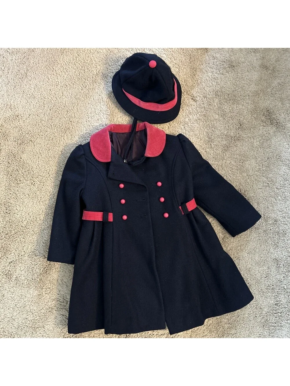 F.W. Fischer Design Girls Wool Overcoat & Hat Size 4